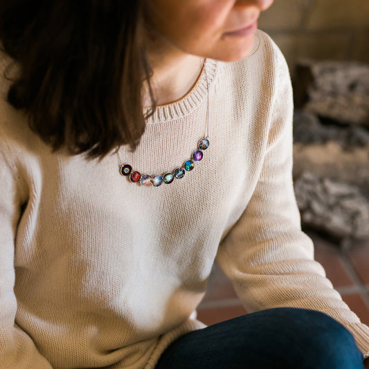 Curved Nebula Rainbow Necklace in Silver