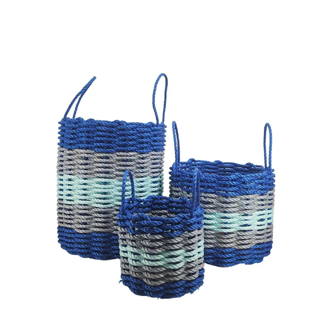 Blue, Gray & Seafoam Five Stripe Rope Basket