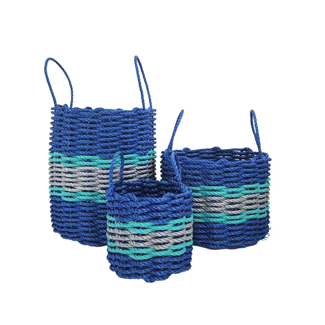 Blue, Light Gray & Teal Accent Rope Basket