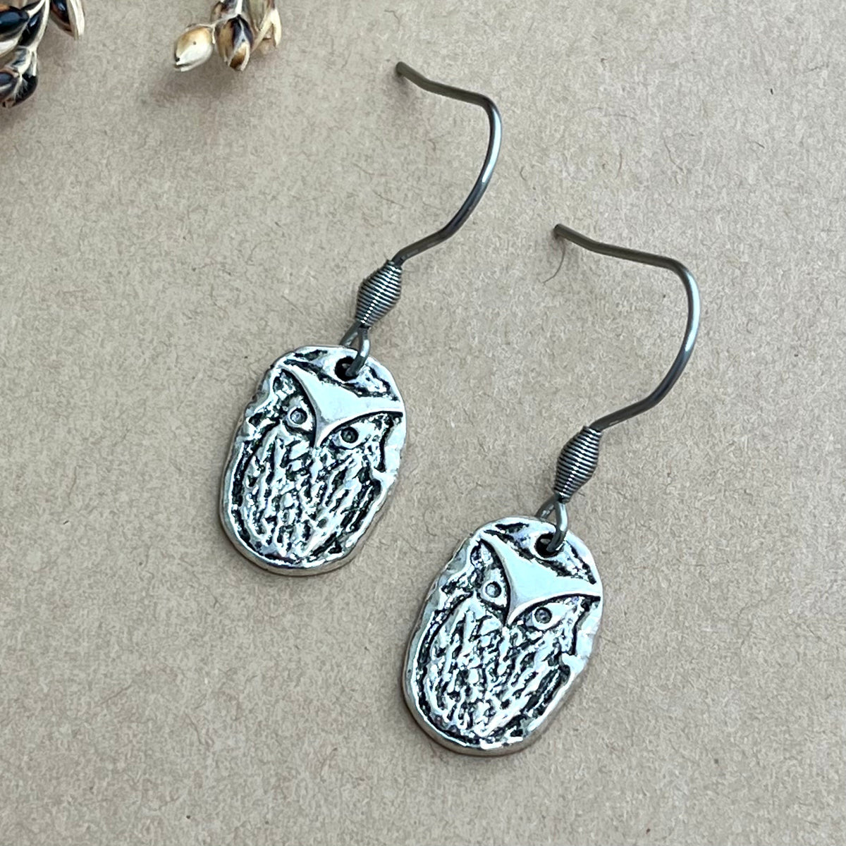 Owl Earrings, Artisan Coin Charm