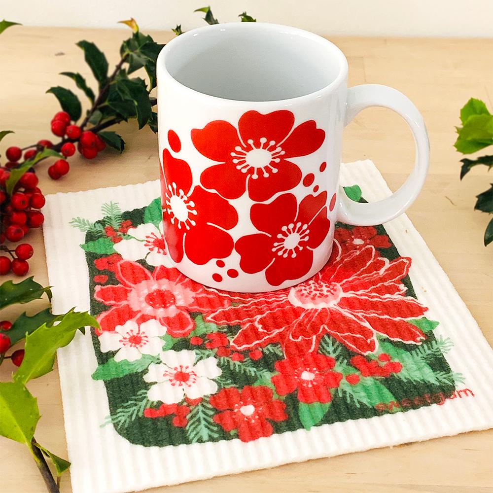 Christmas Flowers Poinsettia Swedish Dishcloth