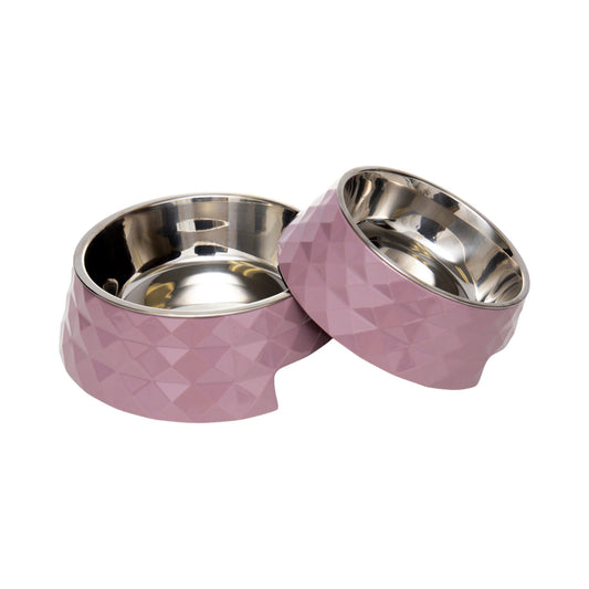 Country Living Set of 2 Diamond Twill Melamine Dog Bowls with Removable Stainless Steel Inserts – Wood Rose