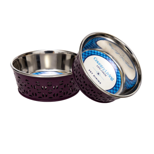 Country Living Set of 2 Stainless Steel Dog Bowls – Farmhouse Style, Ideal for Small to Medium Dogs