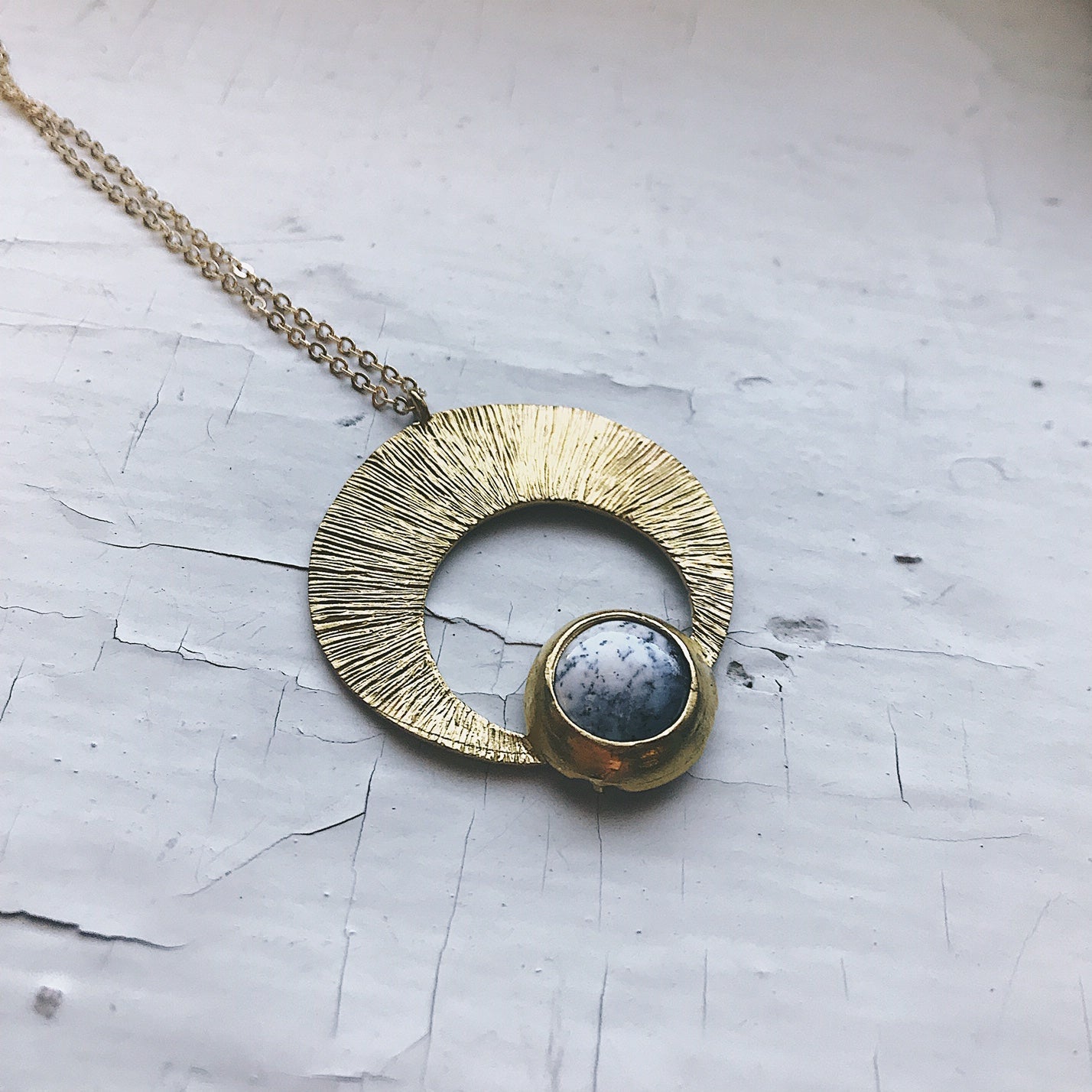 CLEARANCE Crescent Moon Pendant with Dendritic Agate