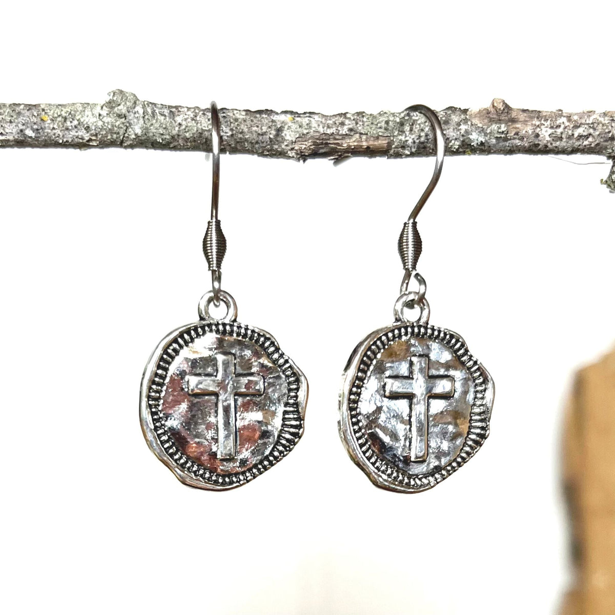 Simple Silver Cross Coin Earrings