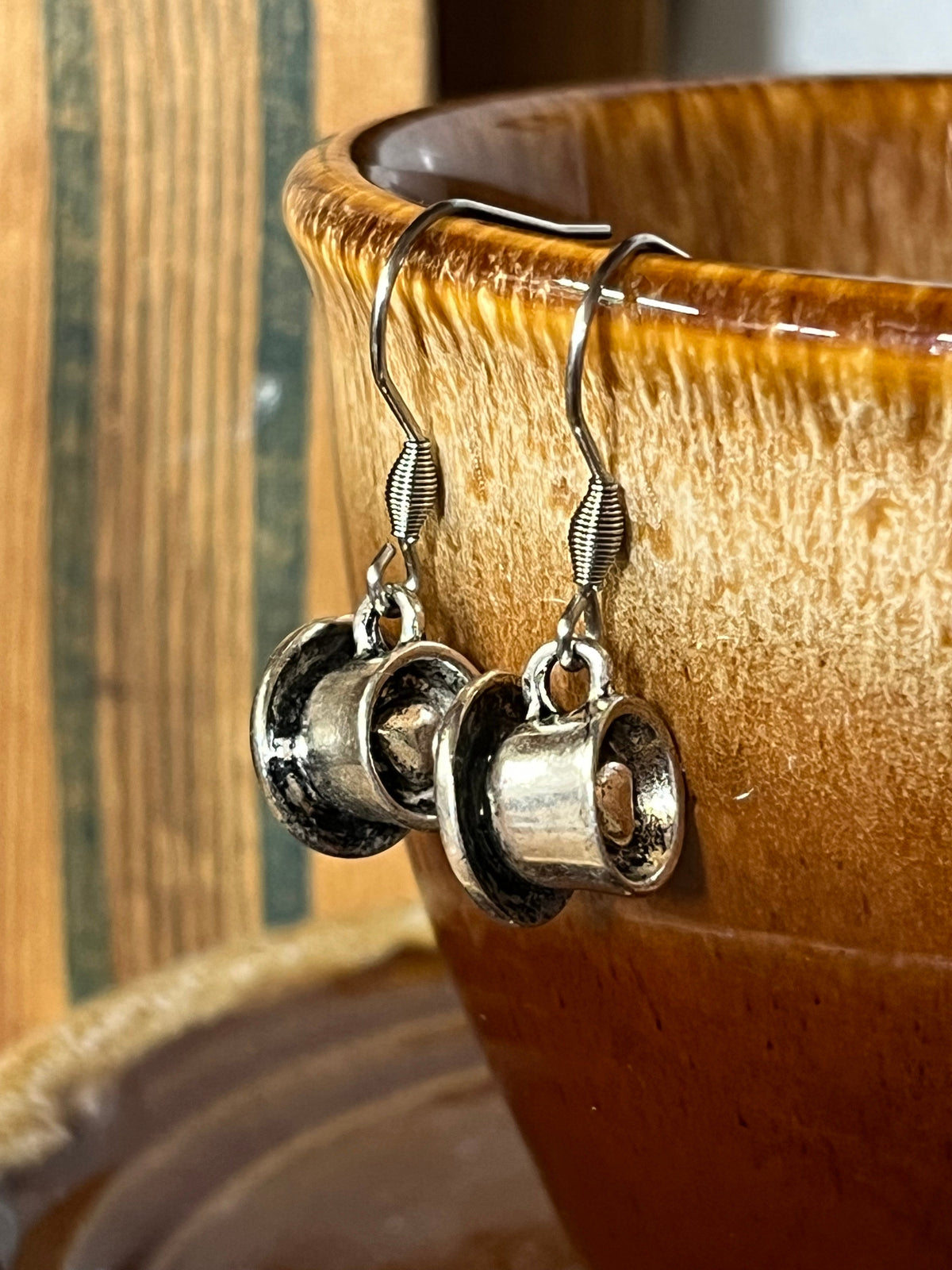 Coffee Cup Earrings, Coffee Mug with Heart