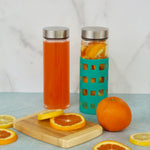 Skinny Series Wide Mouth Glass Bottles Set w/ Stainless Steel Lids, 16 oz