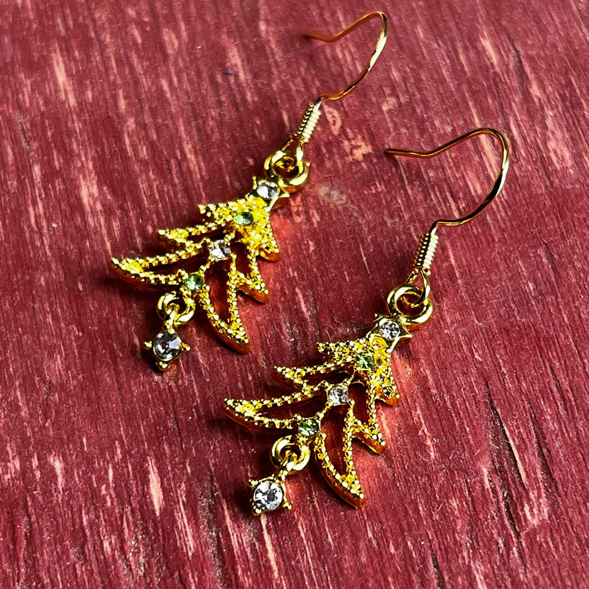 Elegant Gold Rhinestone Christmas Tree Earrings