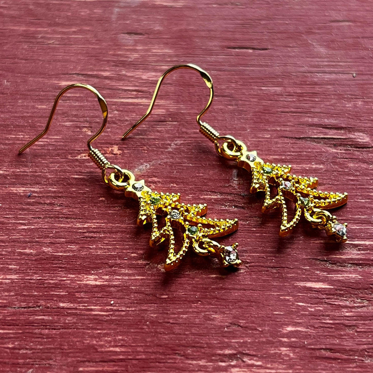 Elegant Gold Rhinestone Christmas Tree Earrings
