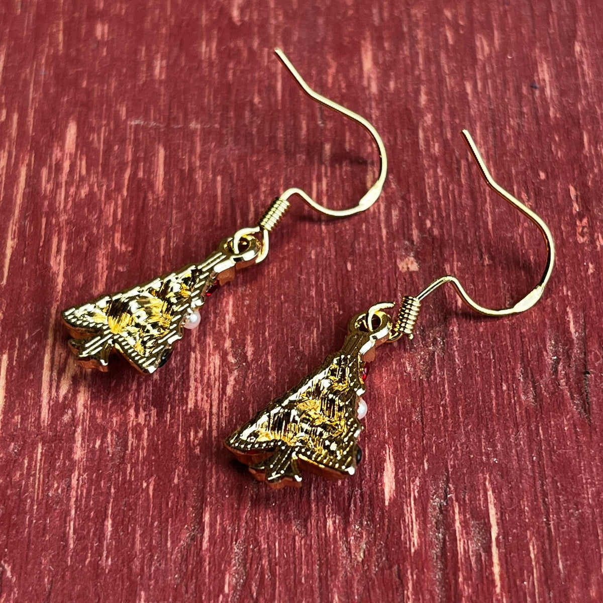 Vintage Style Christmas Tree Earrings – Rhinestones & Pearls