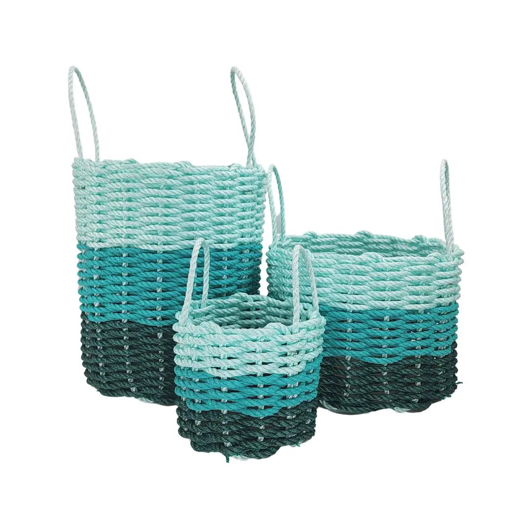 Hunter Green, Teal & Seafoam Ombre Rope Basket