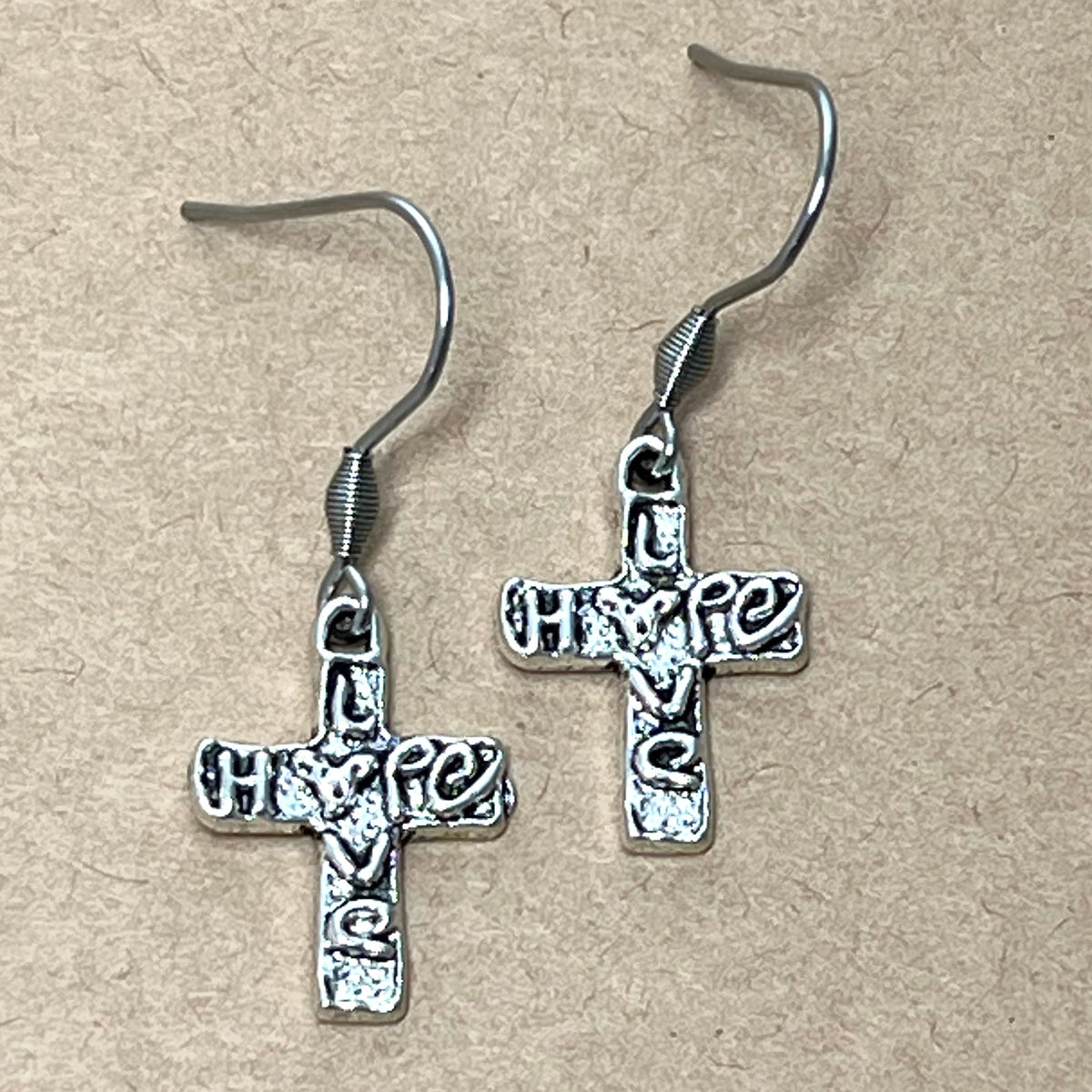 Artisan Silver Cross Earrings, Hope & Love