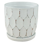 Distressed Honeycomb Pot with Attached Saucer, 6.75“ x 7”