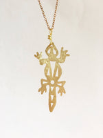 Handmade Brass Lizard Pendant Necklace: Tribal Long Length Jewelry
