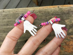Handmade Hoop Earrings, Pink Vinyl Beads, Aluminum Hand Charms