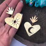 Sacred Heart Celestial Earrings: Sun and Moon, Handmade