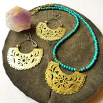 Papel Picado Brass Necklace: Turquoise Beaded, Handmade