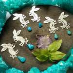 Otomi Rabbit Earrings: Handmade Aluminum Lunar Jewelry, Turquoise Accent