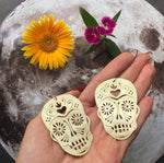 Sugar skull earrings , hand cut sugar skull earrings , day of the dead jewelry