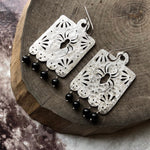 Handmade Metal Papel Picado Spider Earrings with Onyx Beads