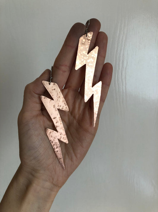 Handmade Hammered Metal Lightning Bolt Dangle Earrings