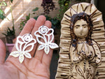 Metal Rose Earrings: Hand Cut Folk Art Jewelry