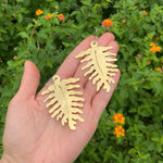 Large Brass Fern Earrings: Woodland Dangle Earrings