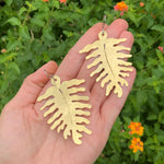 Large Brass Fern Earrings: Woodland Dangle Earrings