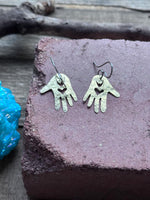 Handmade Sacred Hand Earrings: heart in hand amulet