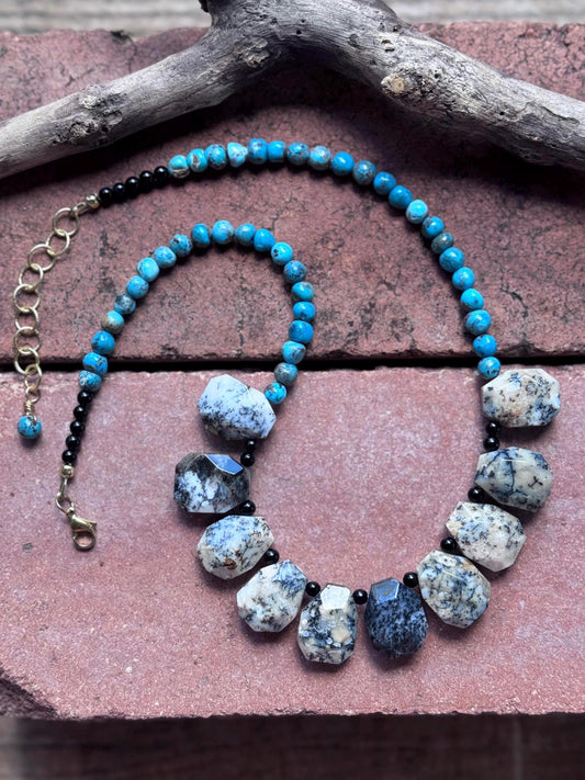 Dendritic Opal & Turquoise Necklace: Rustic Southwestern Style