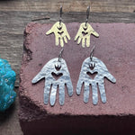 Handmade Sacred Hand Earrings: heart in hand amulet