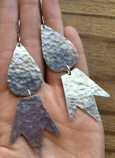 Handmade Hammered Metal Dangle Earrings: Geometric Sculptural Drops
