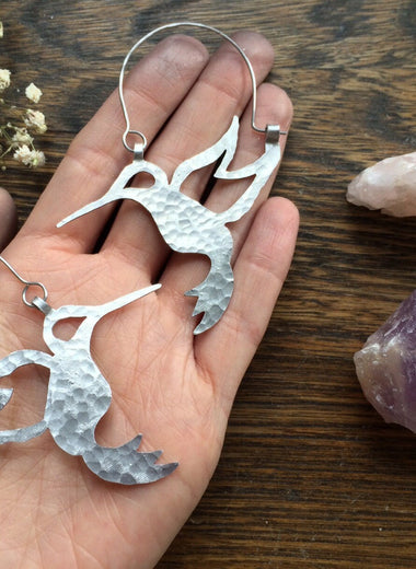 Handmade Hummingbird Hoop Earrings: Aluminum Bird Jewelry