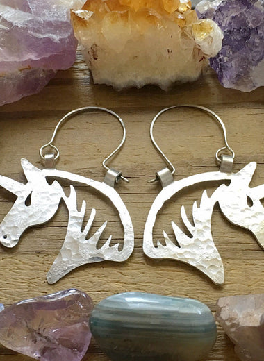 Handmade Unicorn Hoop Earrings: Aluminum or Copper