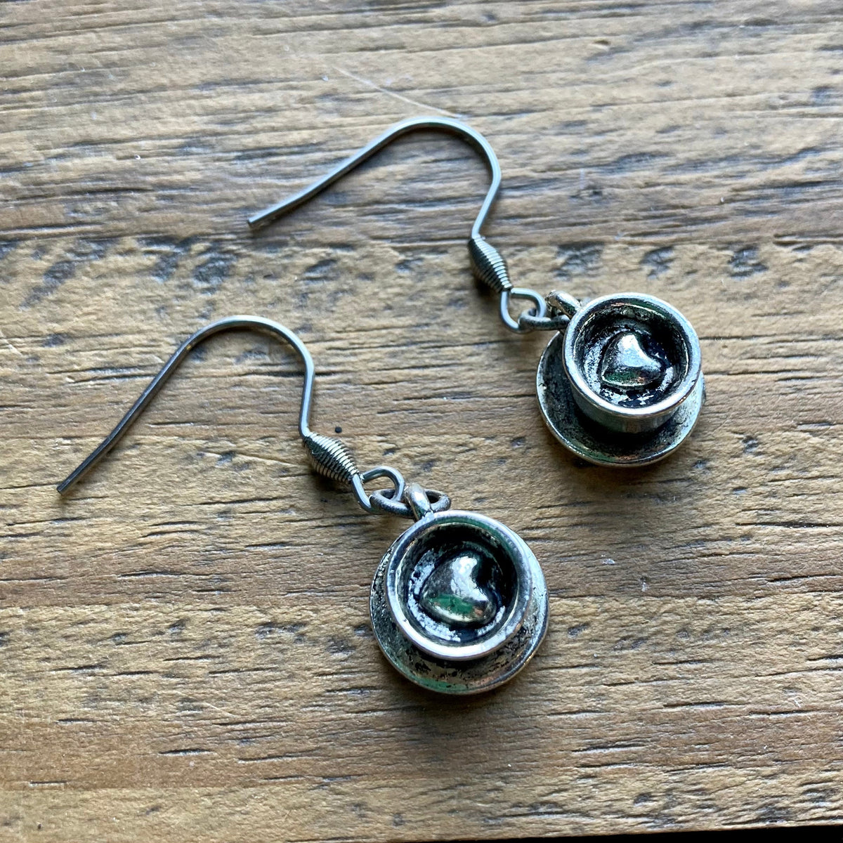 Coffee Cup Earrings, Coffee Mug with Heart