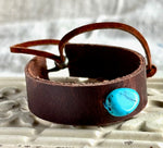 Dark Brown leather bracelet blue turquoise