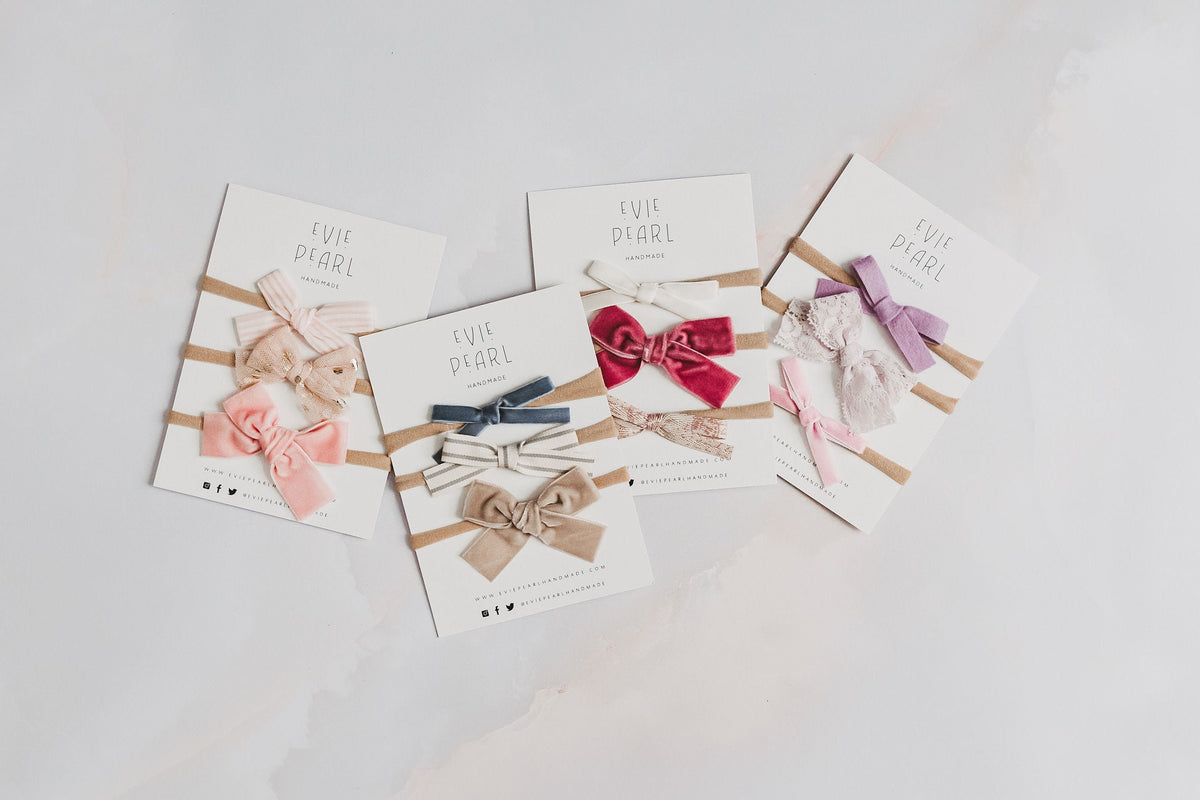 Newborn Baby Trio Headband Set- purple felt, lilac lace & pink velvet