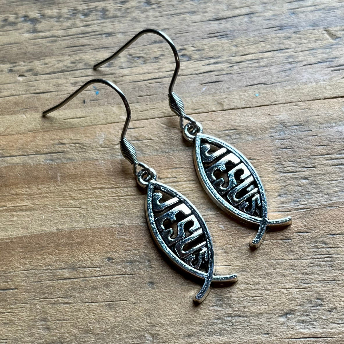 Simple Silver Jesus Fish Earrings