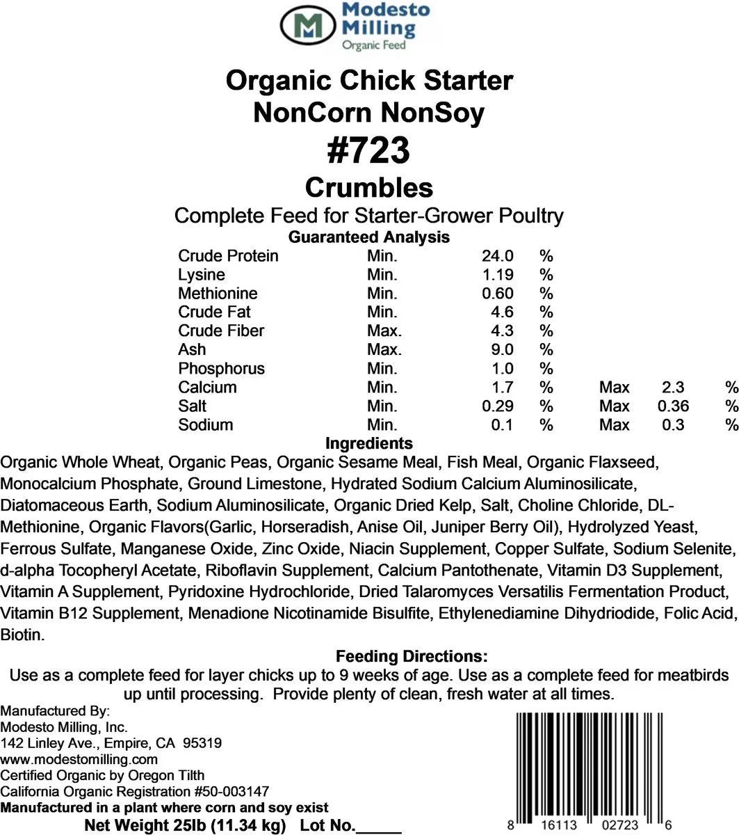 Modesto Milling Non-Corn Non-Soy Chick Starter & Grower Crumbles - Free Shipping