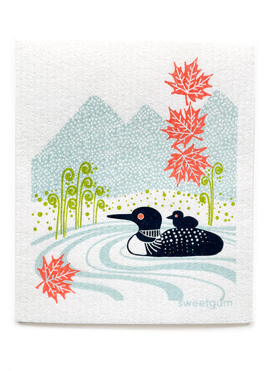 Loons on the lake Swedish Dishcloth