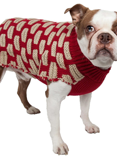 Pet Life ® Fashion Weaved Heavy Knit Designer Ribbed Turtle Neck Dog Sweater