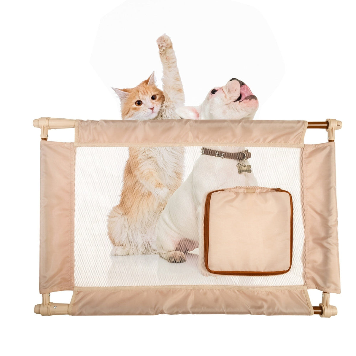 Pet Life ® 'Porta Gate' Anti-Drilling Nylon Mesh Collapsible Folding Travel Safety Pet Cat Dog Gate w/ Zippered Entrance