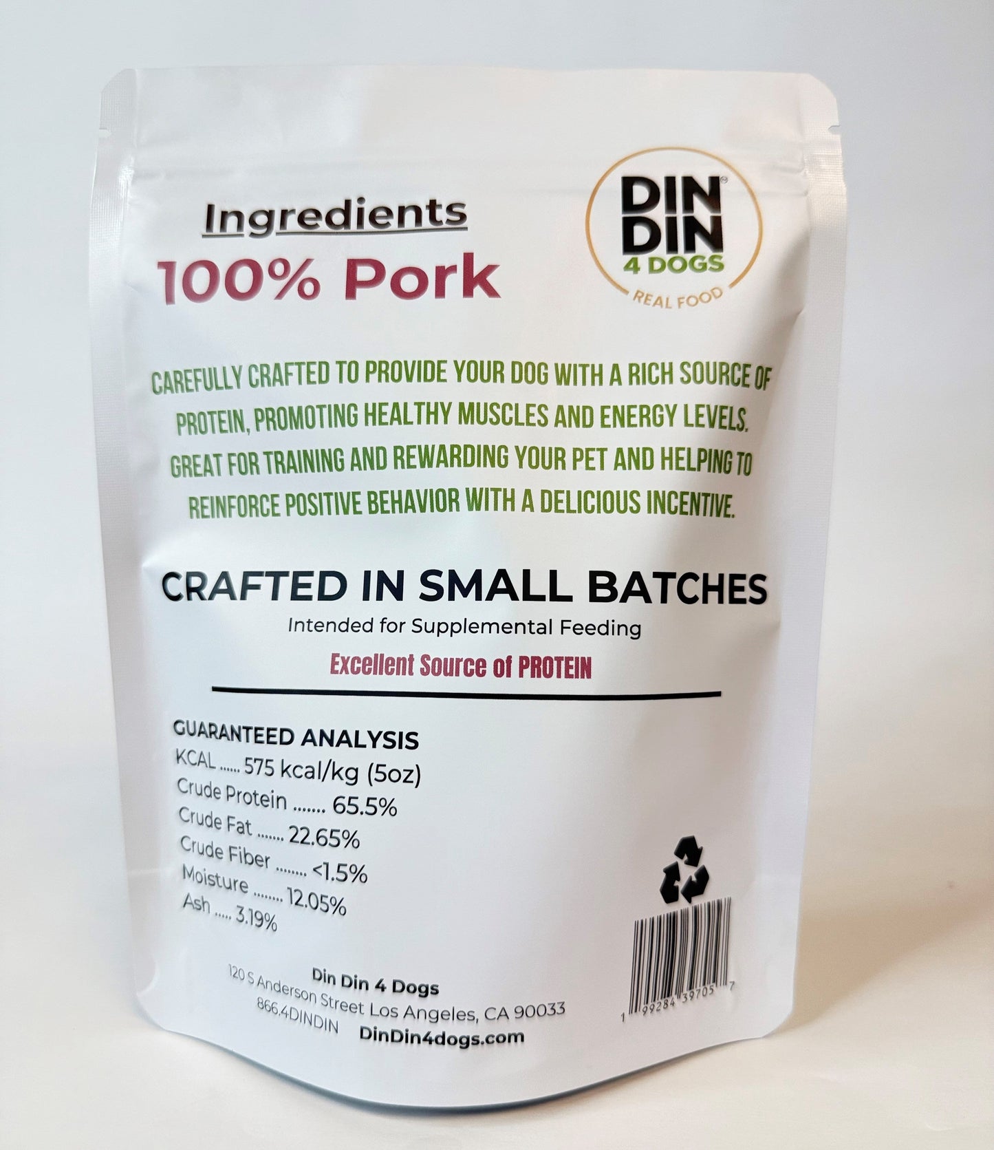Pork Dog Treats, 5 Ounce Bag, Single Ingredient, High Protein
