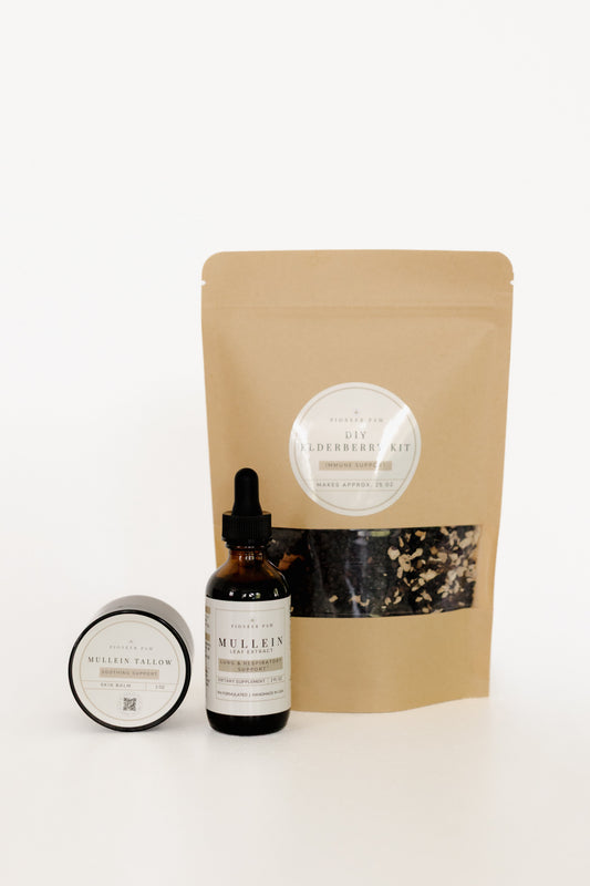 Immunity Combo: Immune System & Respiratory Support- Mullein Tincture + Elderberry Kit + Mullein Tallow