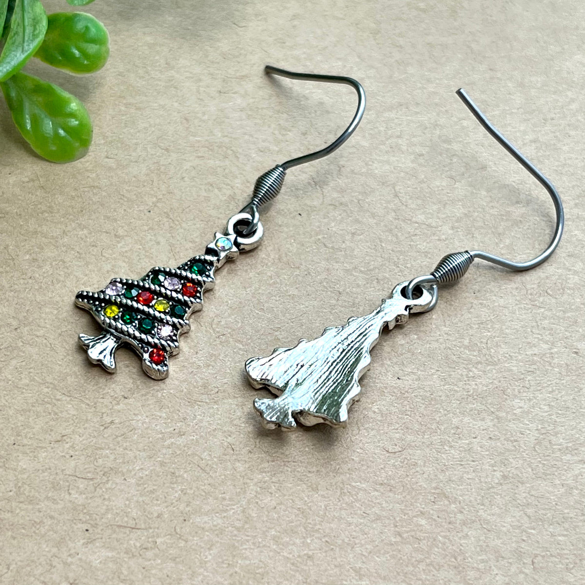 Rhinestone Christmas Tree Earrings