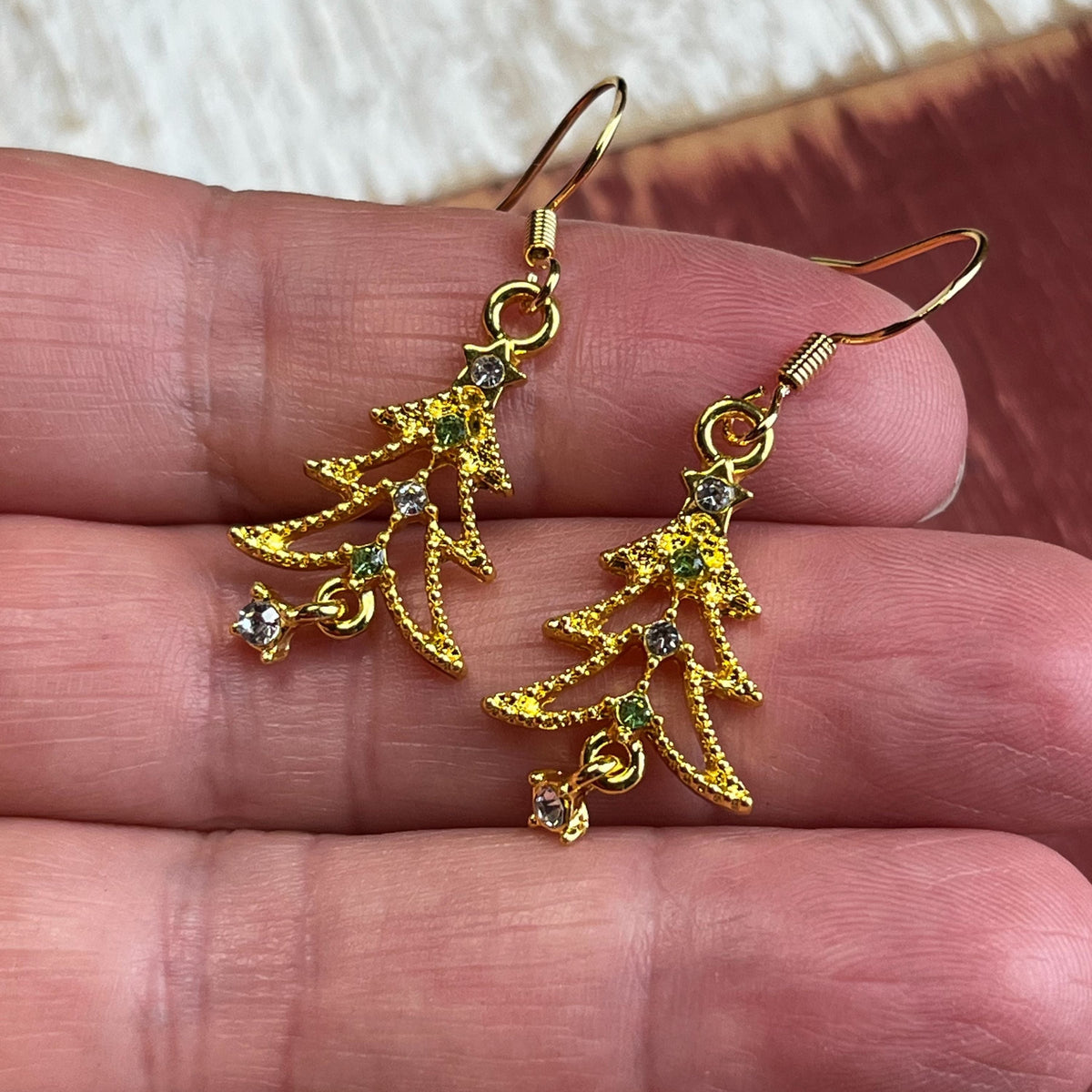 Elegant Gold Rhinestone Christmas Tree Earrings