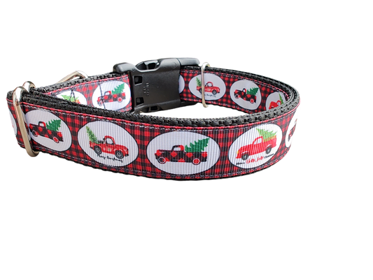 Christmas Red Truck Nylon Dog Collar