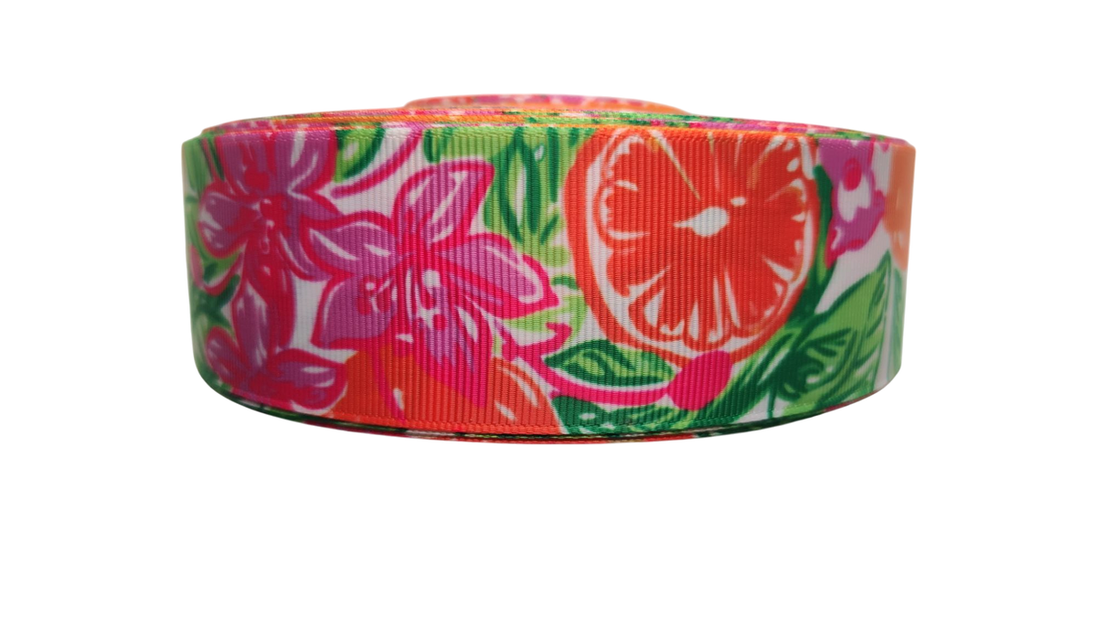 1.5" Wide Citrus and Flowers Nylon Dog Collar
