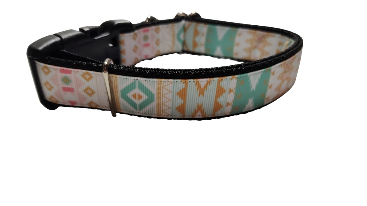 White and Gold Tribal Nylon Dog Collar