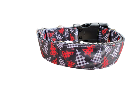 Red And Black Gingham Trees Nylon Dog Collar